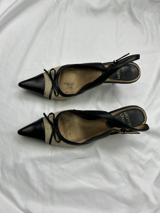 Beige bicolore pointed toes real leather heels (37.5)