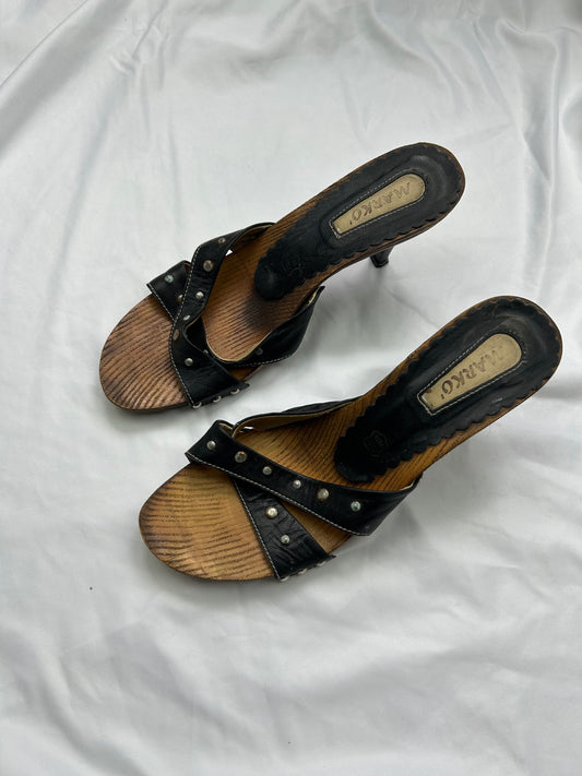 Black wood summer mules heels (40)