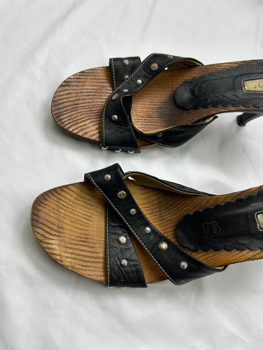 Black wood summer mules heels (40)