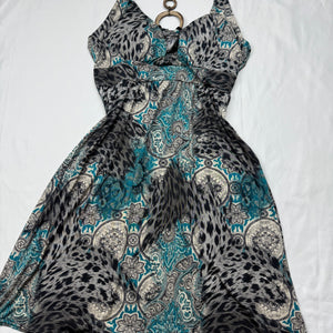 Blue graphic backless mini dress (S/M)