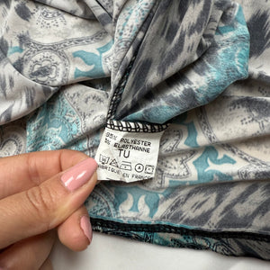 Blue graphic backless mini dress (S/M)