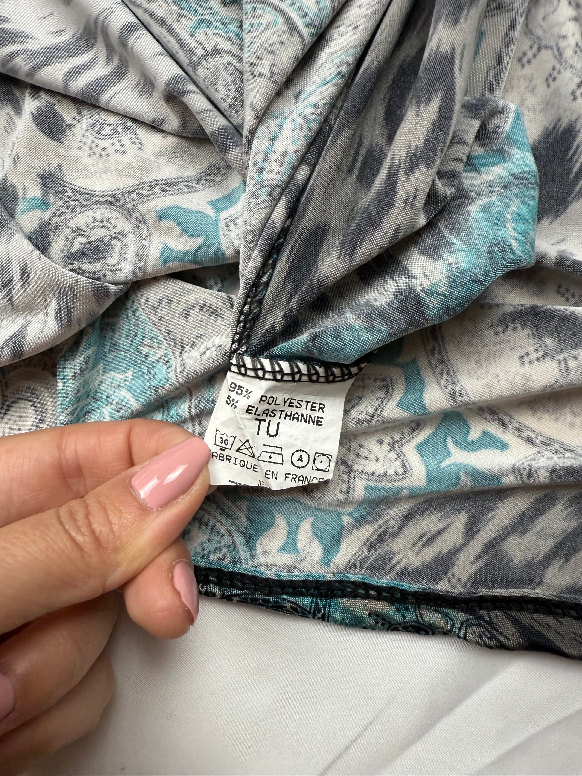 Blue graphic backless mini dress (S/M)