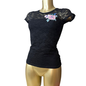 Black mesh lined tight fit tee (XS)