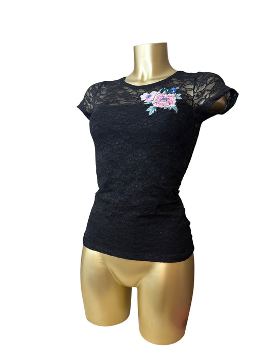 Black mesh lined tight fit tee (XS)