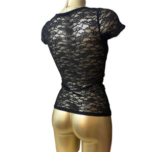 Black mesh lined tight fit tee (XS)