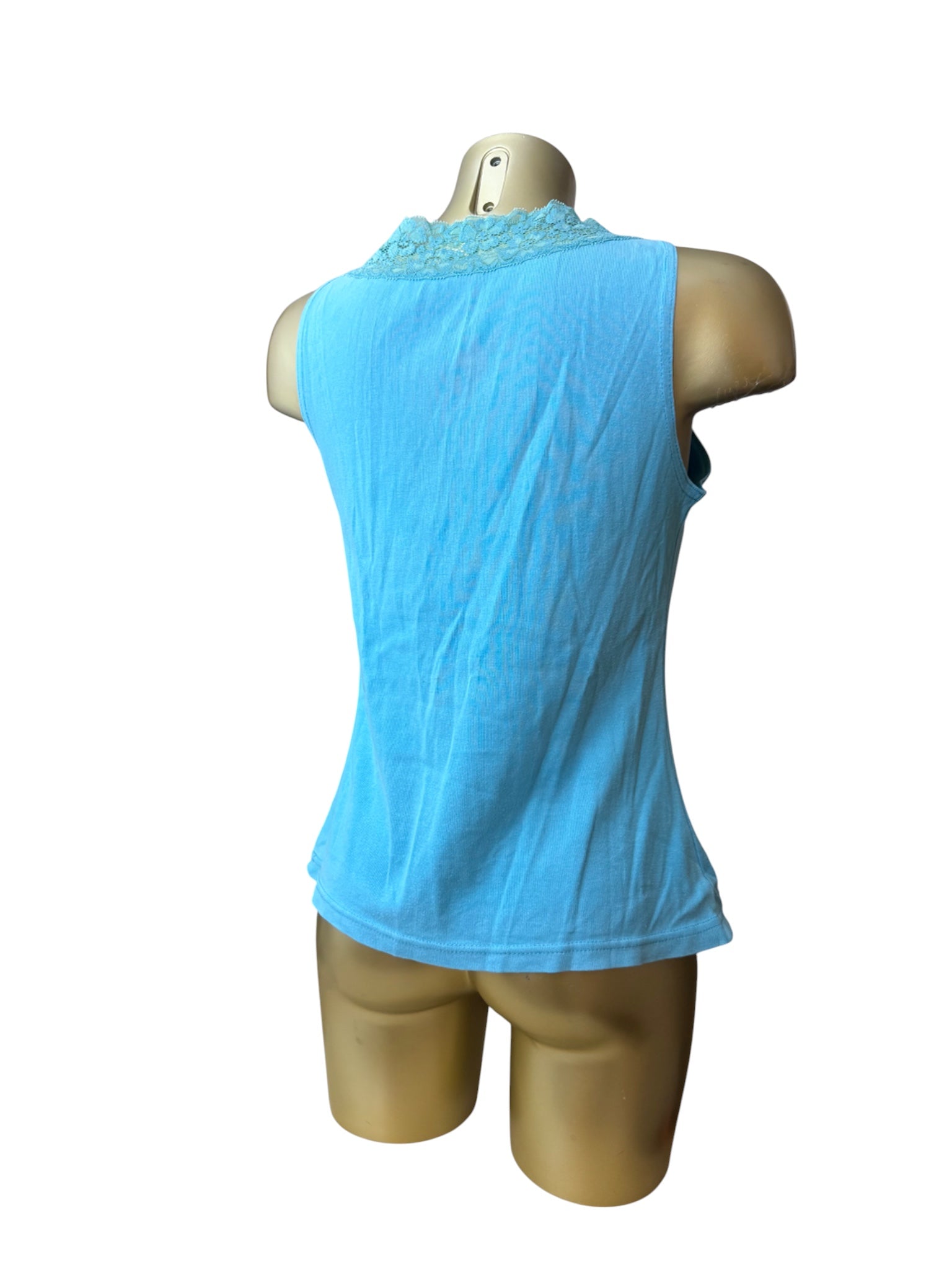 Blue cotton lace neck tank top (XL)