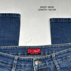 Blue denim mid waist straight legs pants (S)