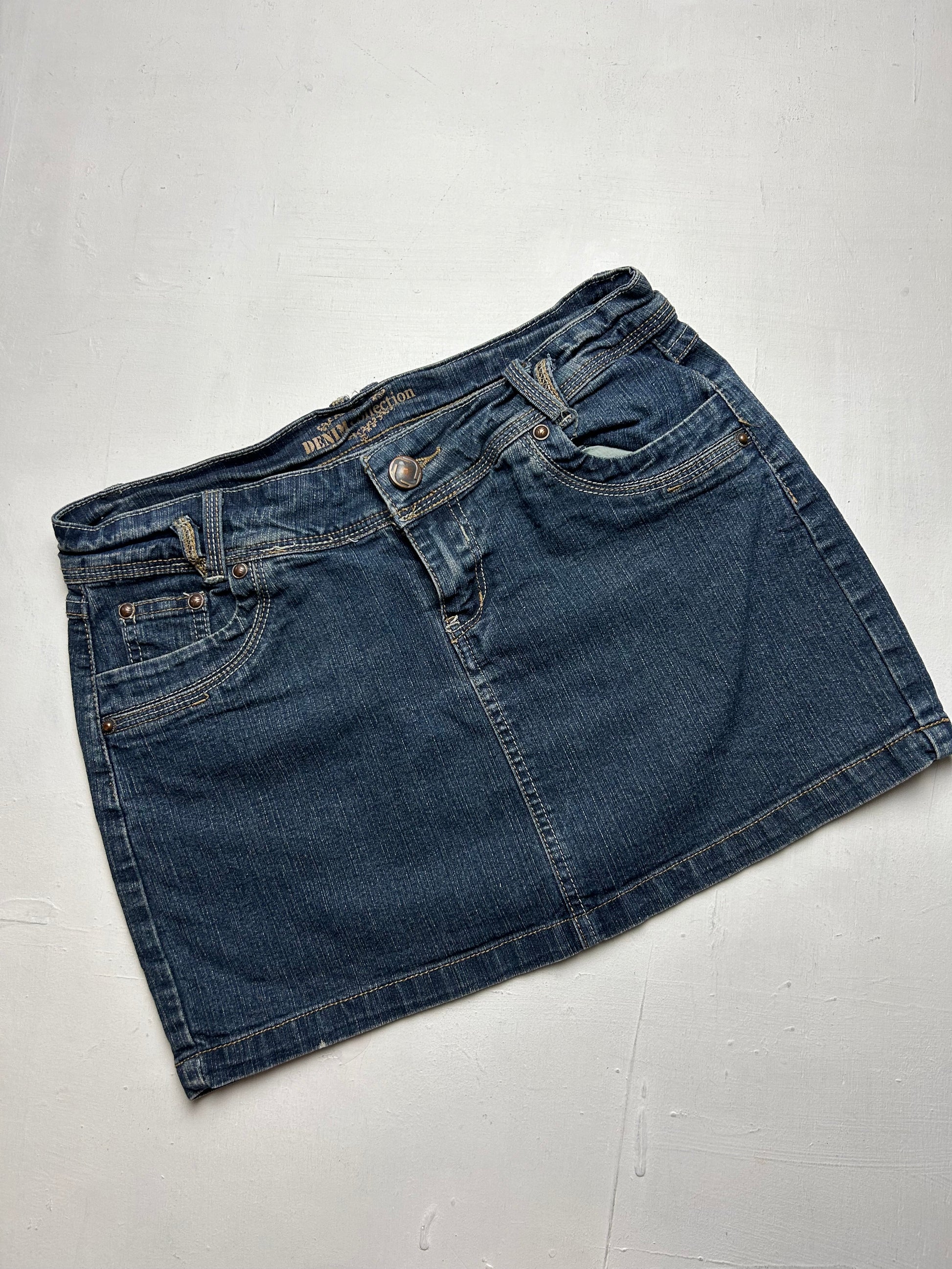Navy blue denim low rise mini skirt (S)