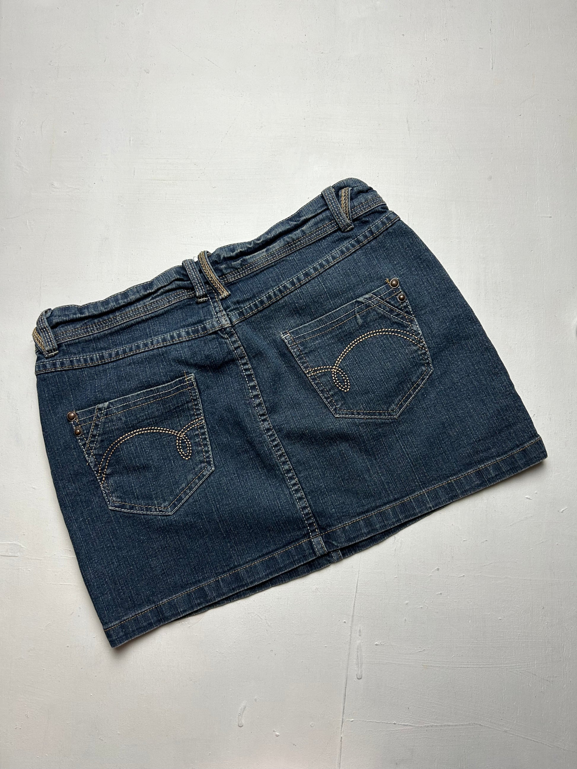 Navy blue denim low rise mini skirt (S)