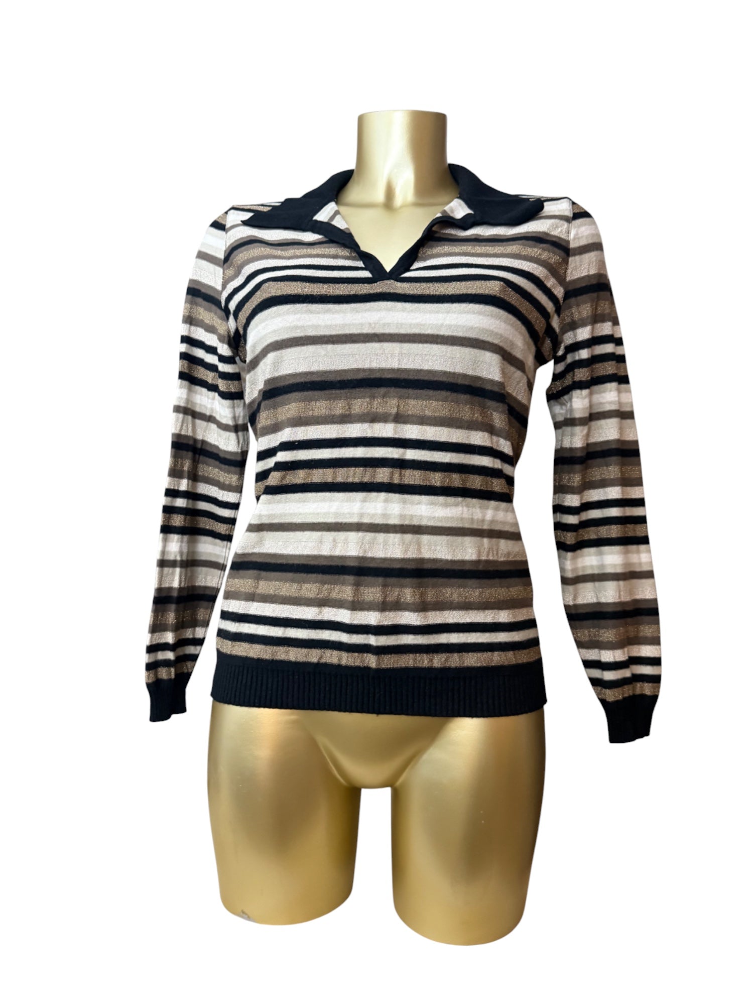 Brown striped polo neck jumper (S/M)