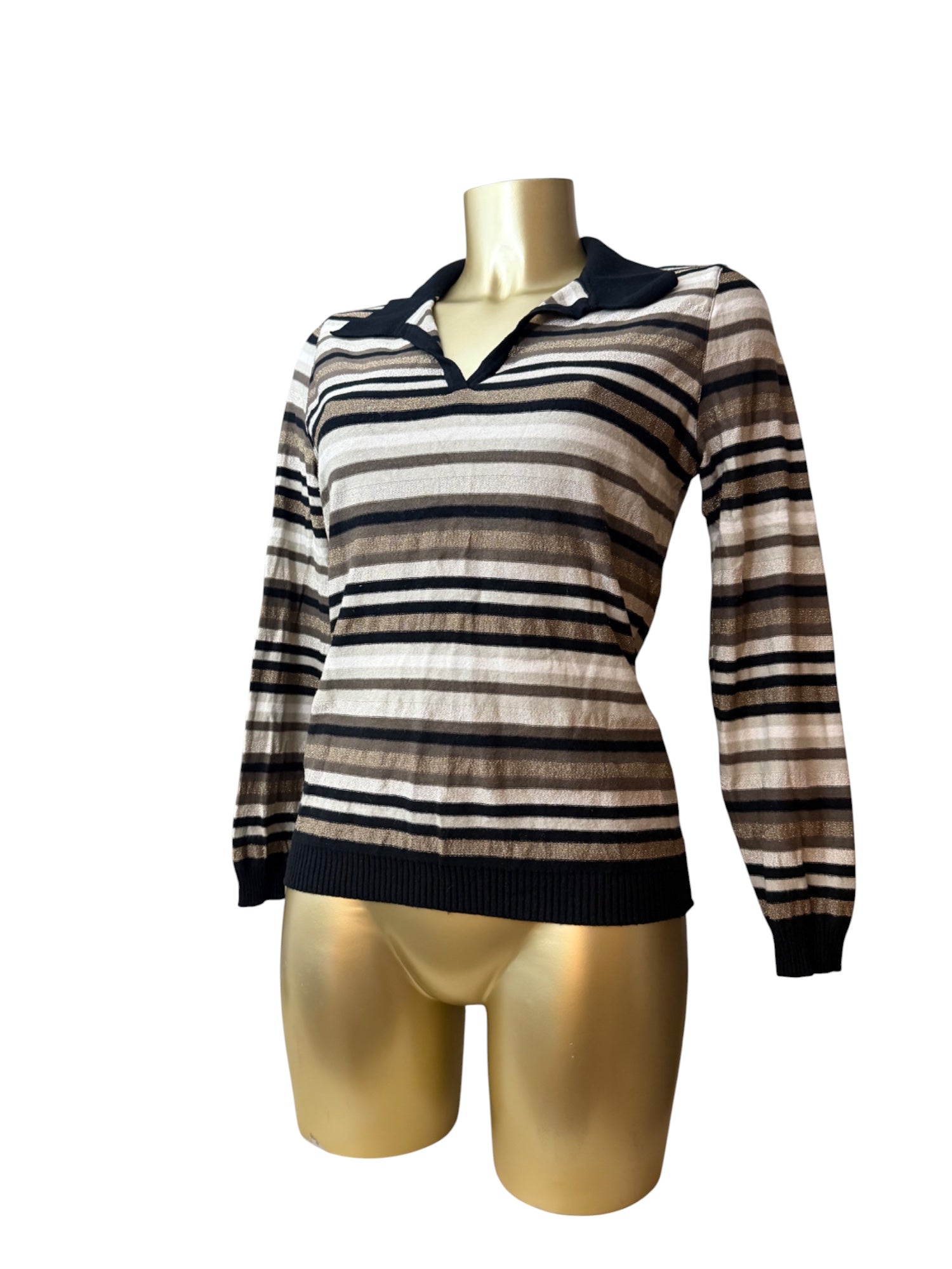 Brown striped polo neck jumper (S/M)