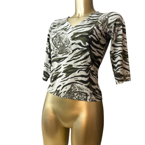 Khaki graphic animal print long sleeves top (S/M)