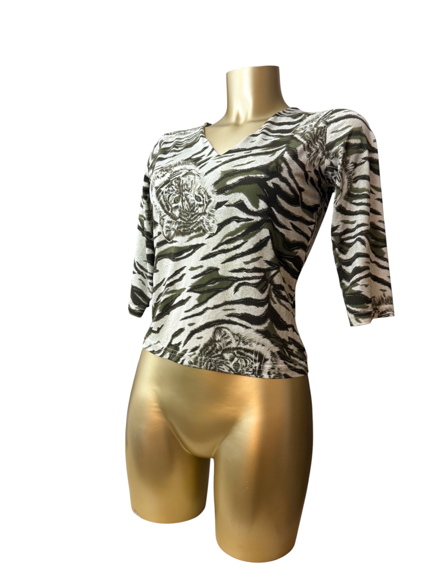 Khaki graphic animal print long sleeves top (S/M)