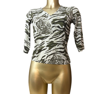 Khaki graphic animal print long sleeves top (S/M)
