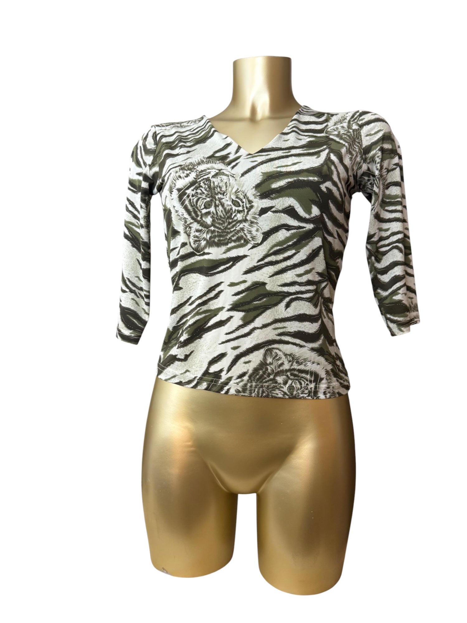 Khaki graphic animal print long sleeves top (S/M)