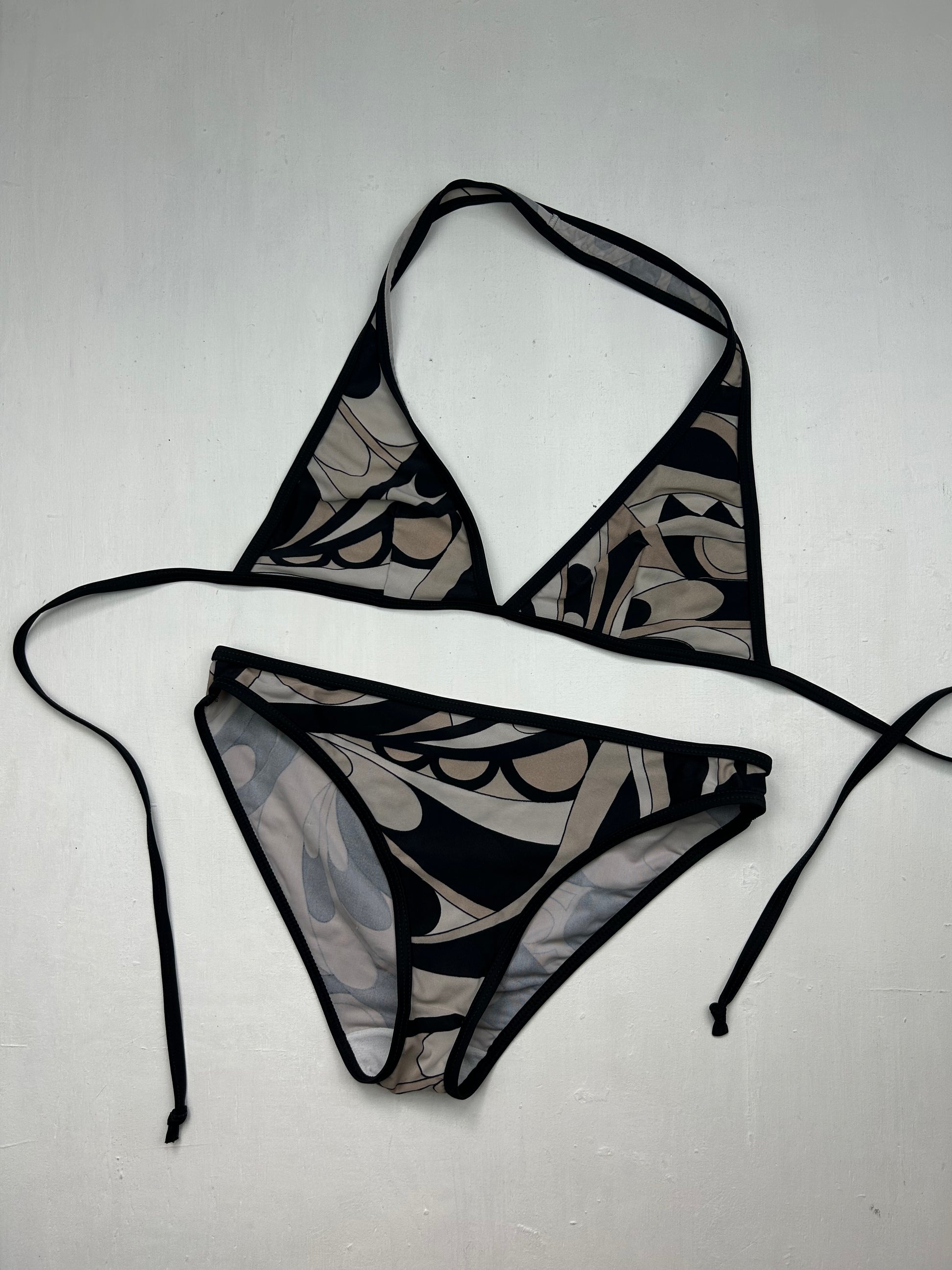 Brown graphic print low waist bikini set (L)