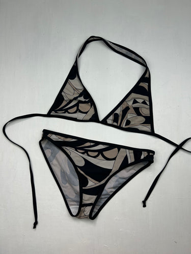 Brown graphic print low waist bikini set (L)