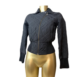 Black zip up tight fit puffer jacket (S)