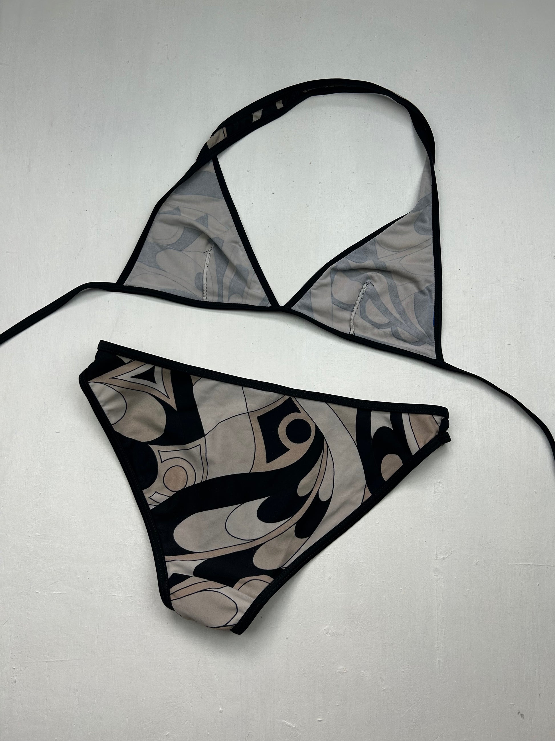 Brown graphic print low waist bikini set (L)