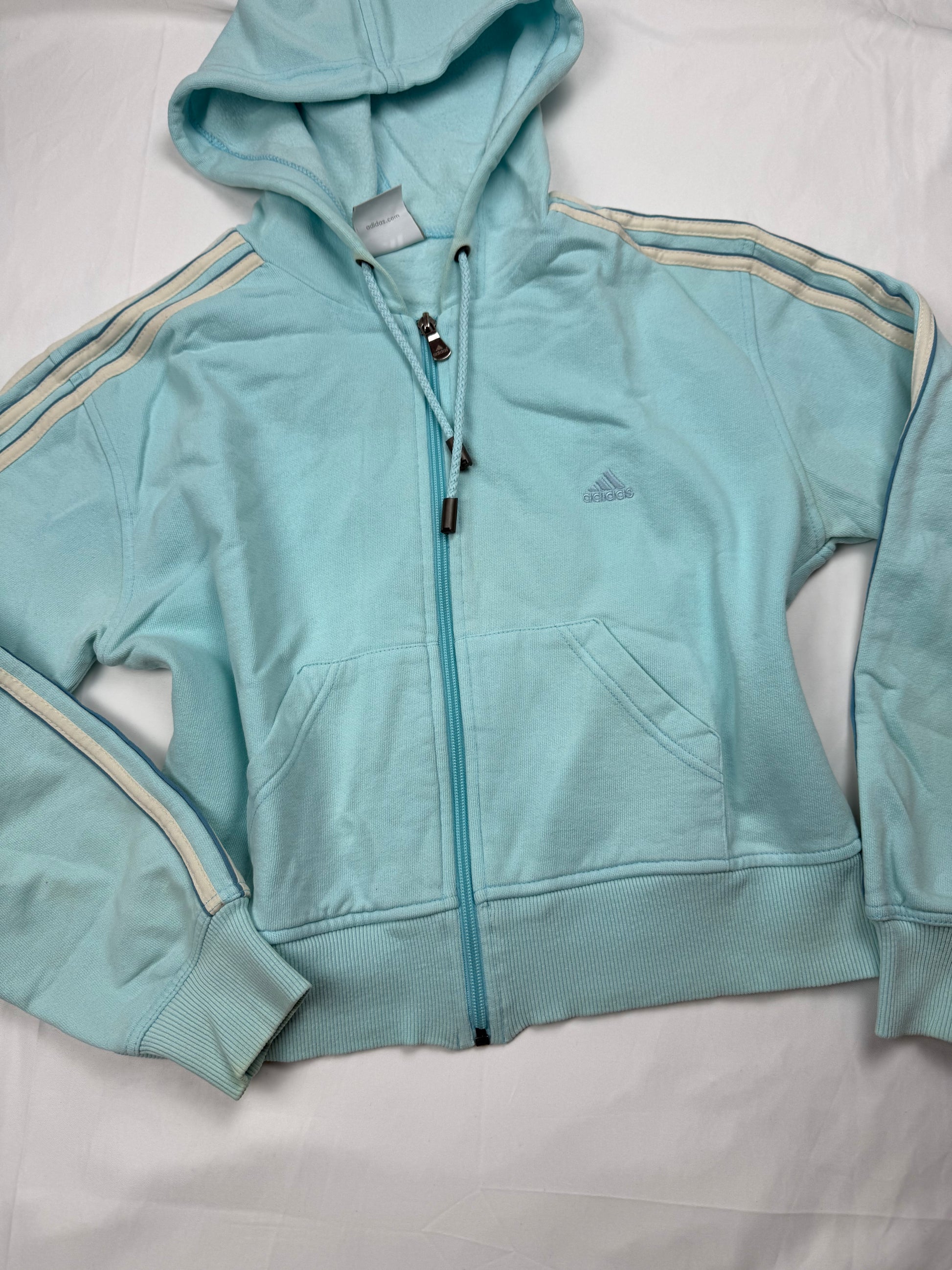 Baby blue striped zip up hoodie (XS/S)