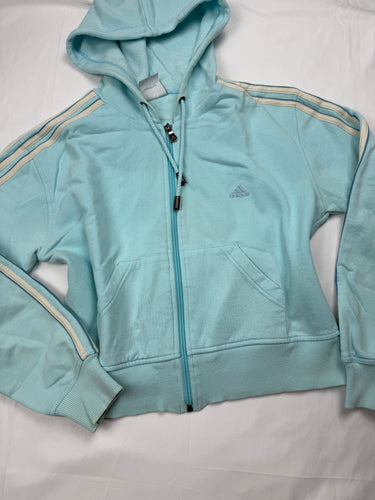 Baby blue striped zip up hoodie (XS/S)