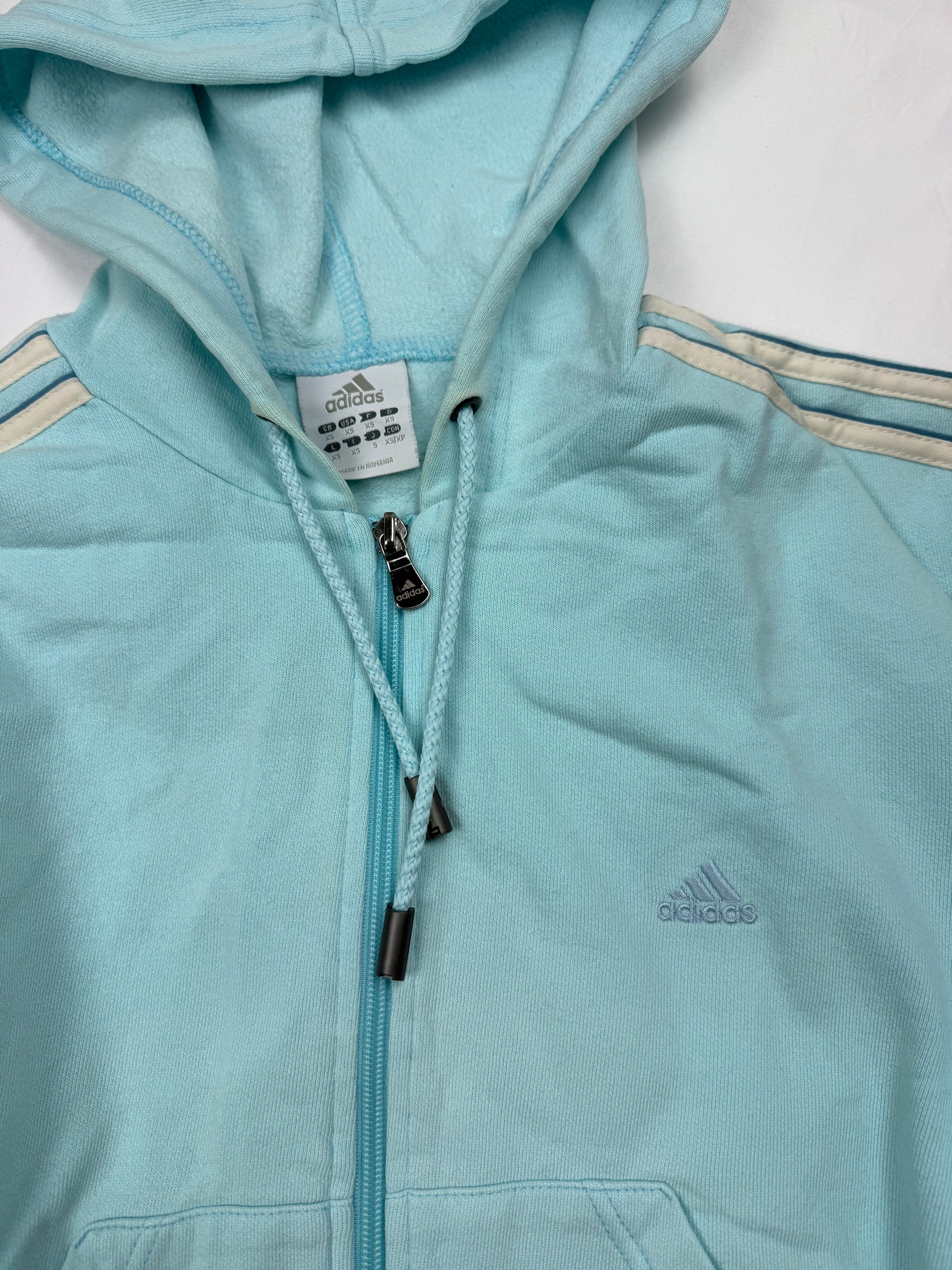 Baby blue striped zip up hoodie (XS/S)