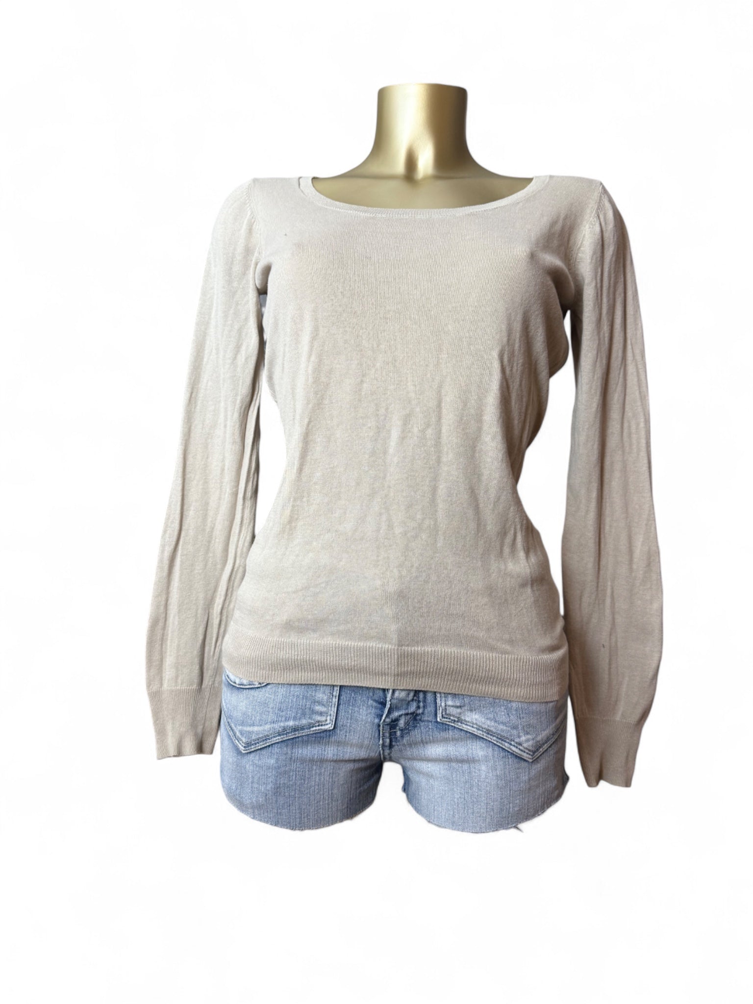 Beige tight fit cotton jumper (M)