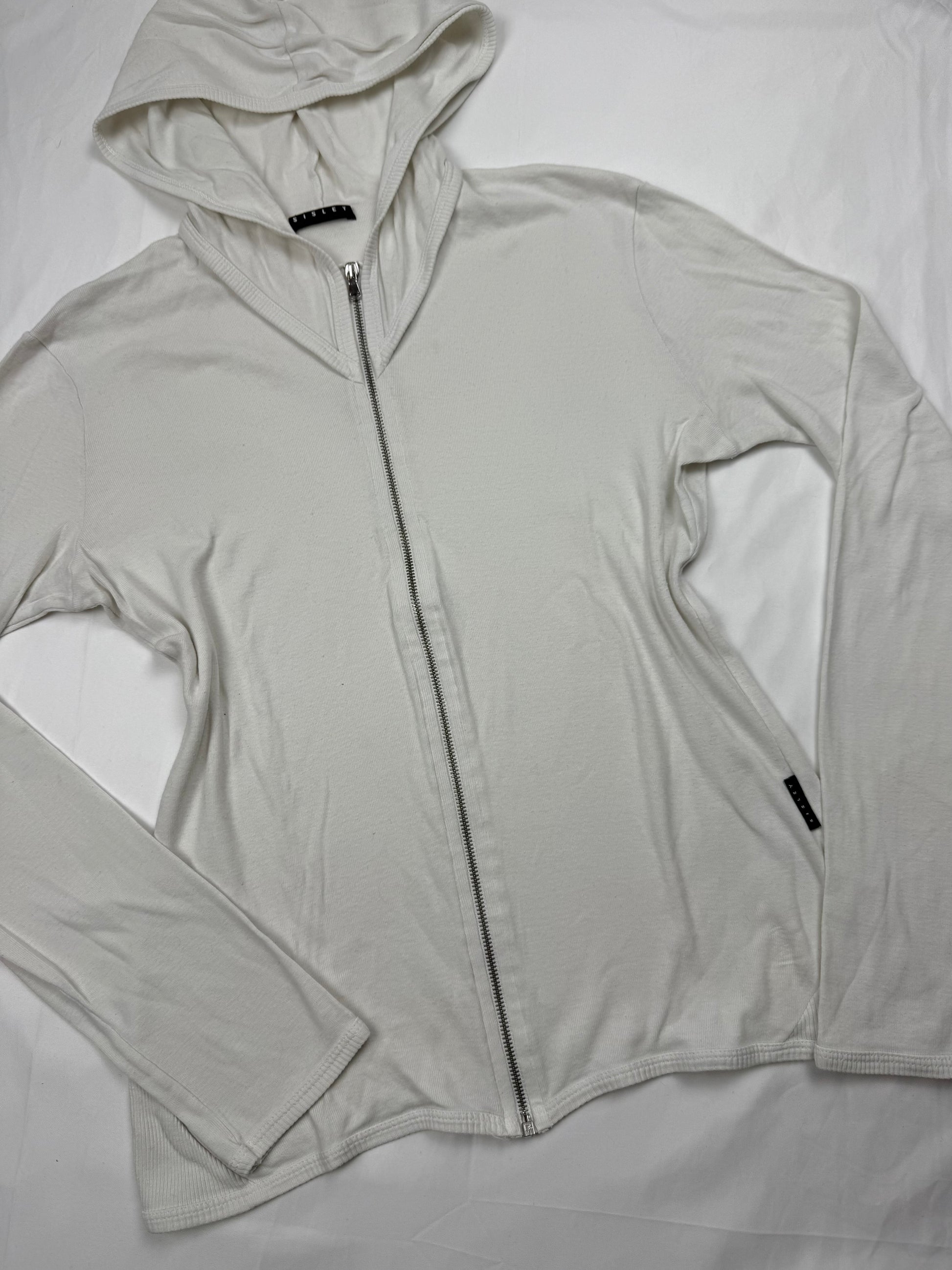White cotton zip up hoodie  (L)