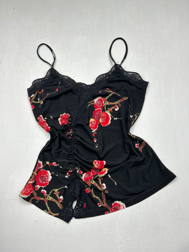 Black floral print asymmetric cami top (S/M)