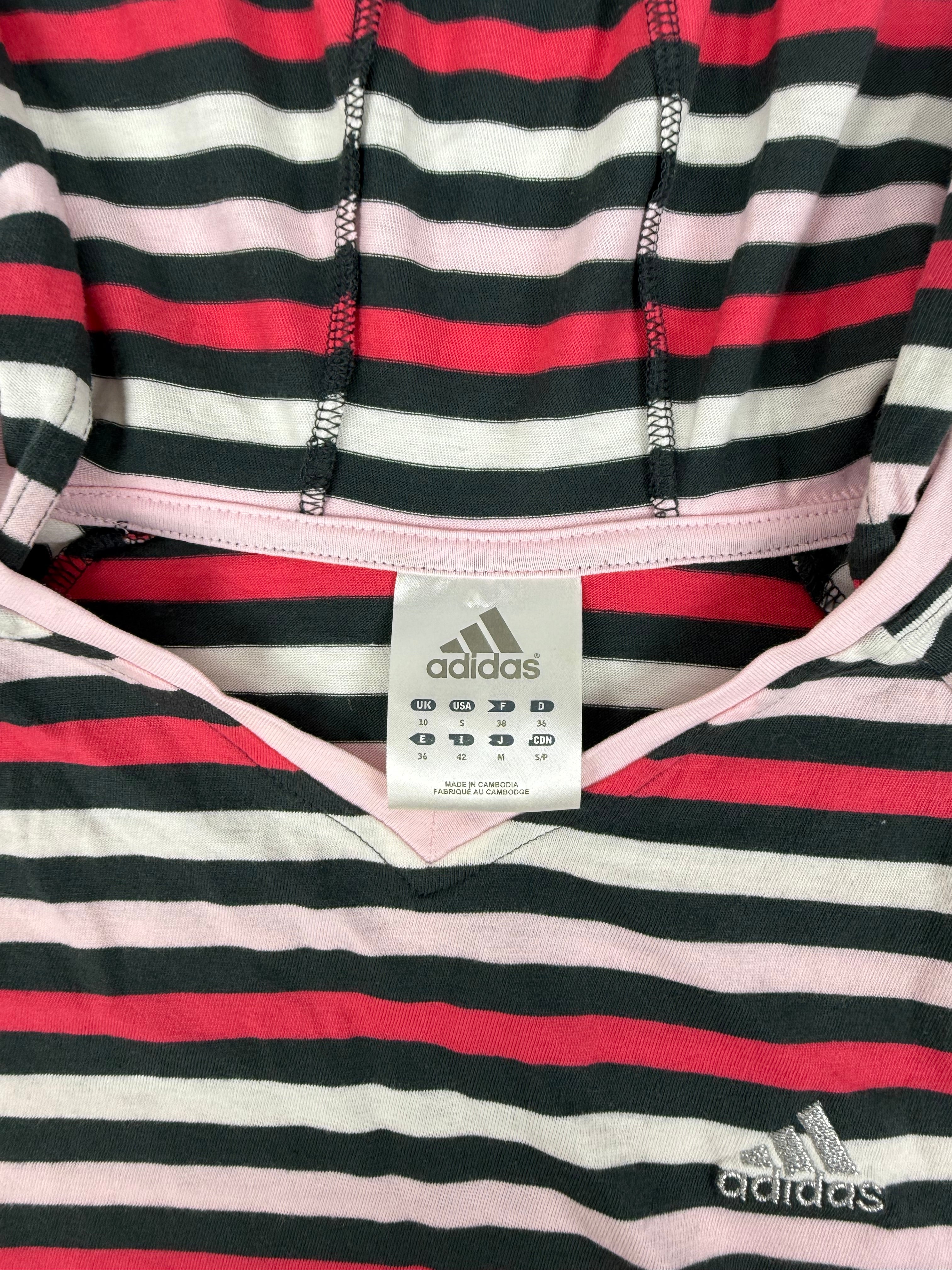 Red striped cotton hooded activewear tee (L)
