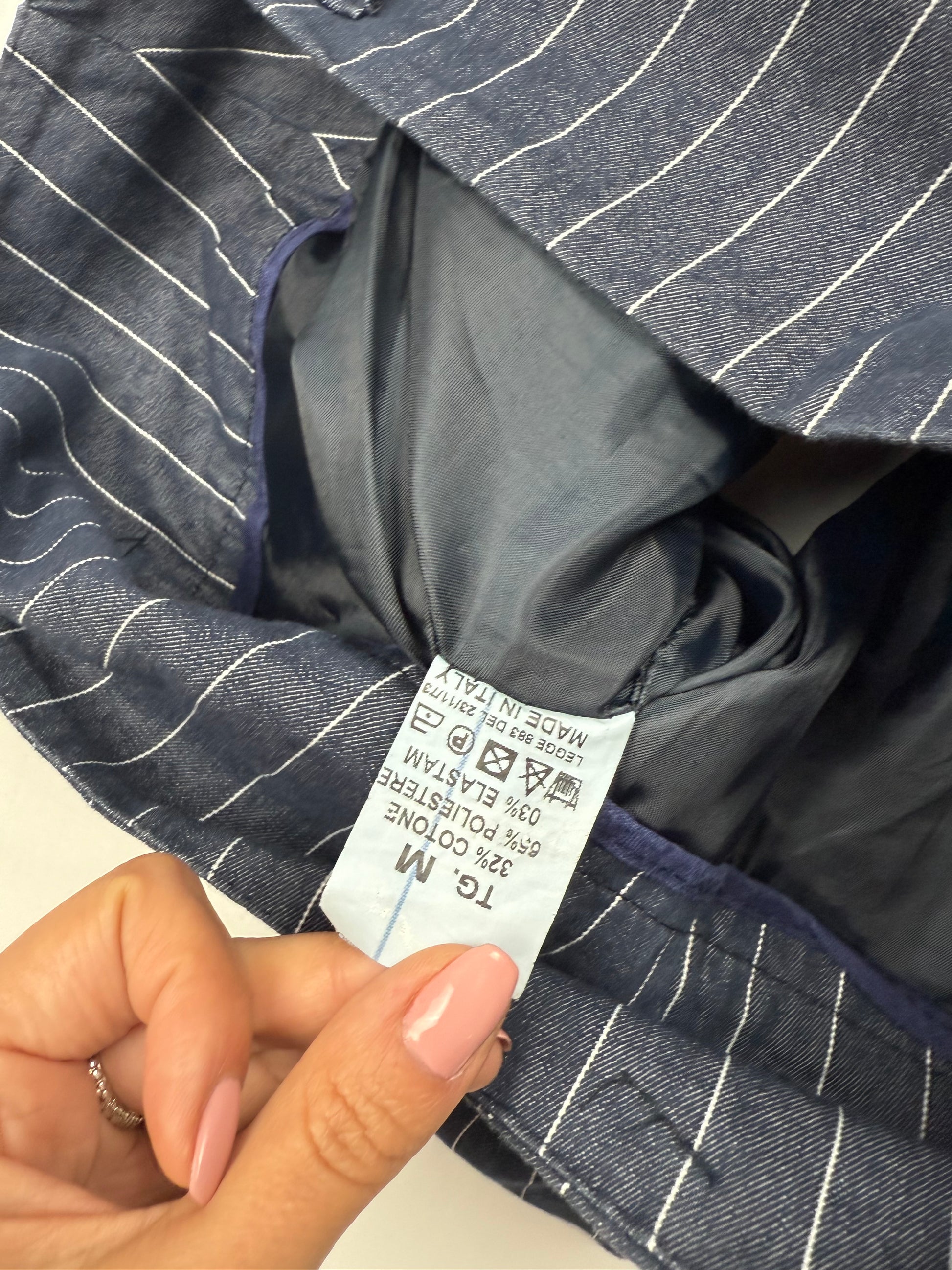 Navy striped low rise balloon mini skirt (S/M)