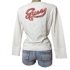 White 100% cotton tie up sweatshirt with pearls logo (XL)
