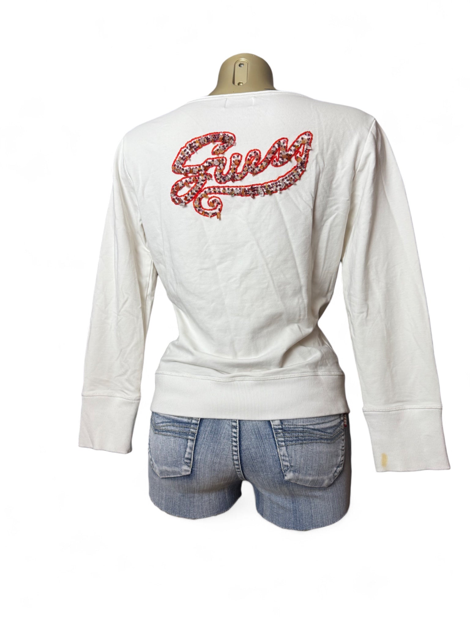 White 100% cotton tie up sweatshirt with pearls logo (XL)