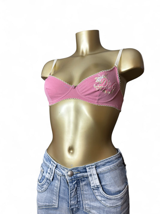 Pink cotton logo coquette bra