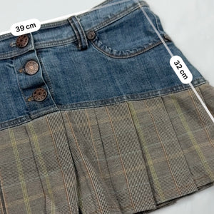 Blue denim low rise pleated mini skirt (S/M)