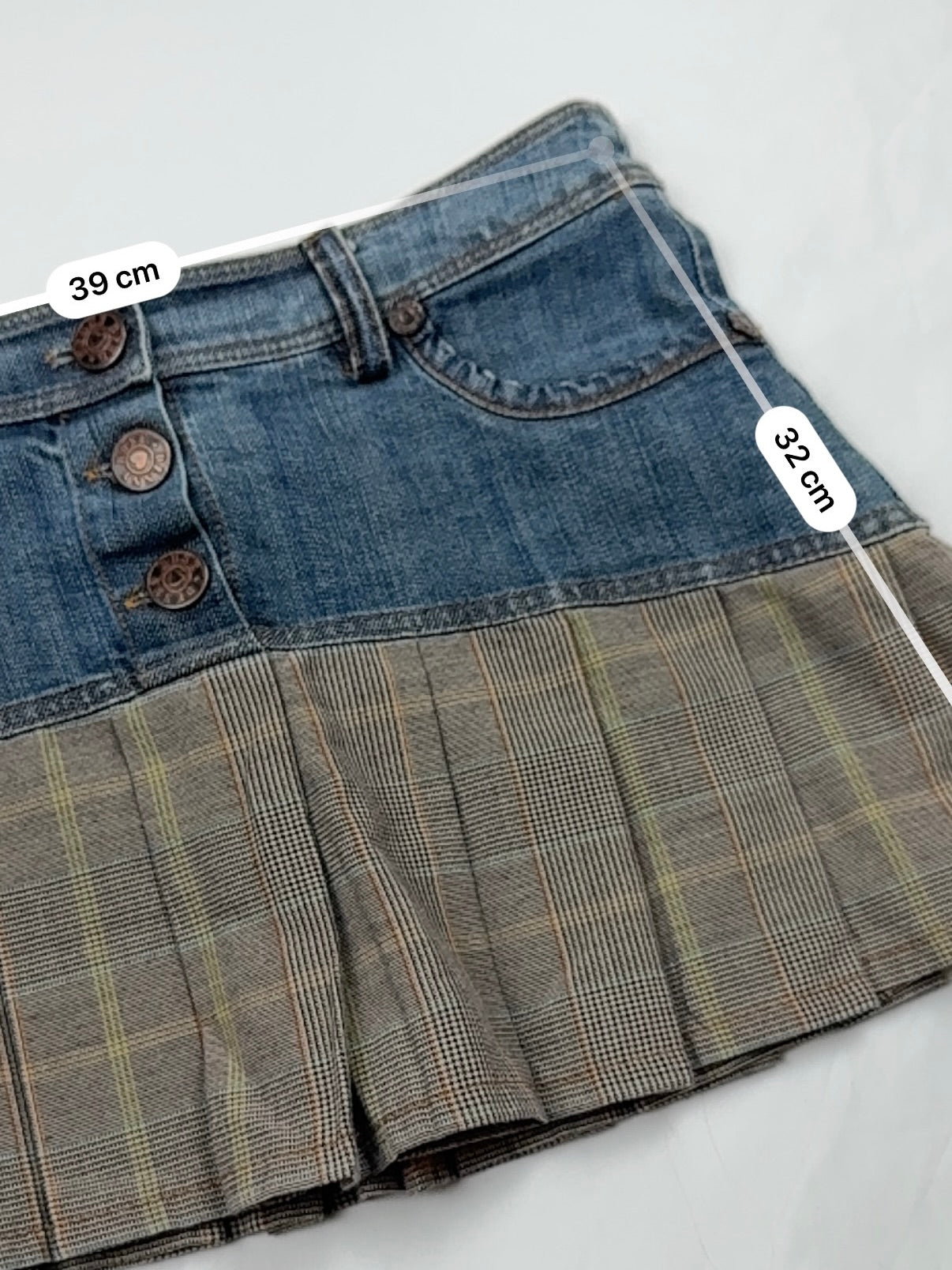 Blue denim low rise pleated mini skirt (S/M)