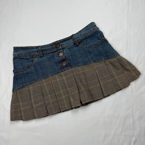 Blue denim low rise pleated mini skirt (S/M)