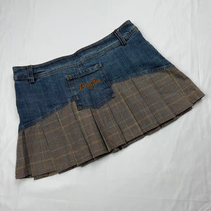 Blue denim low rise pleated mini skirt (S/M)