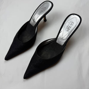 Black pointed toes kitten heels mules (38)
