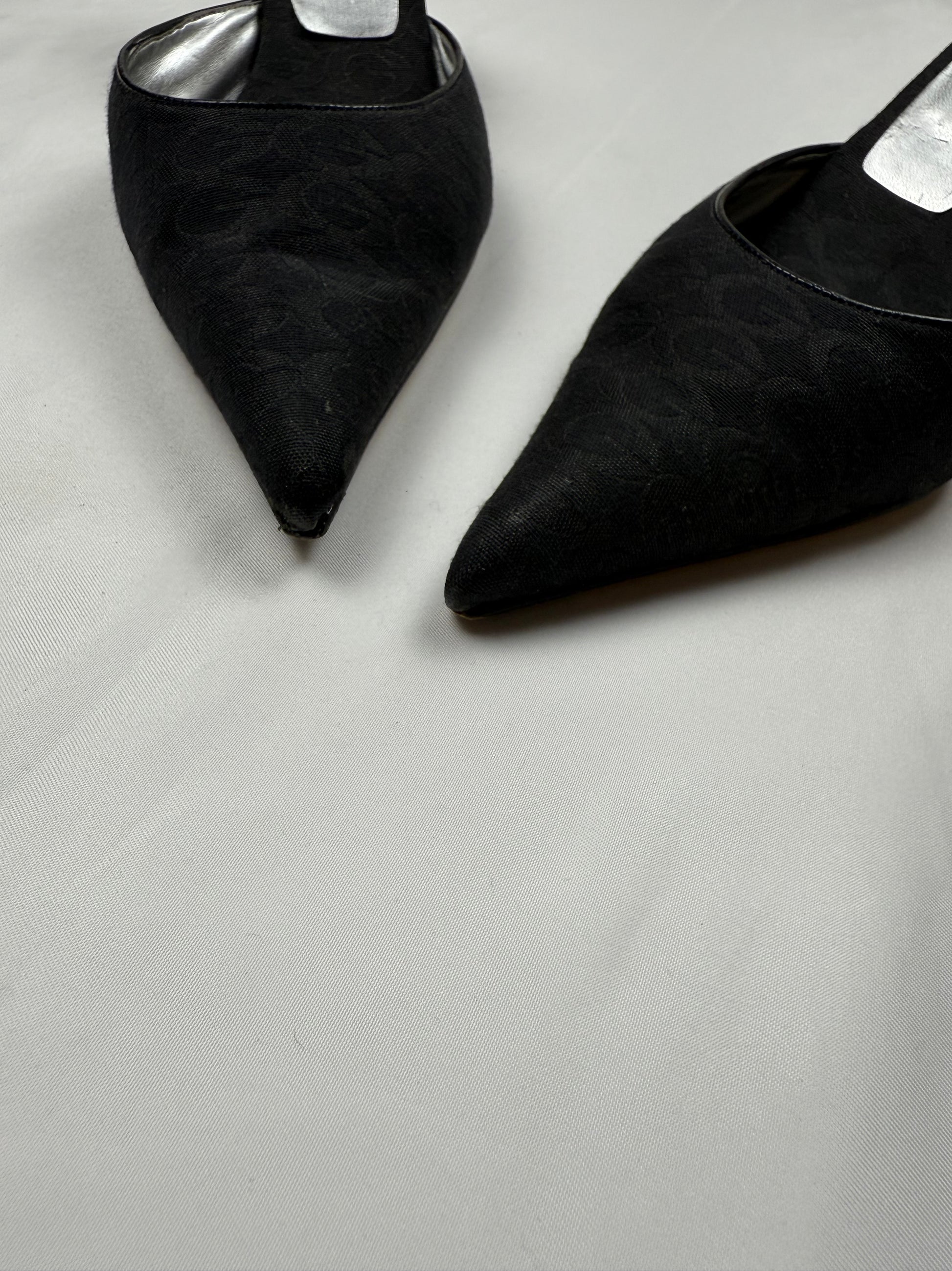 Black pointed toes kitten heels mules (38)