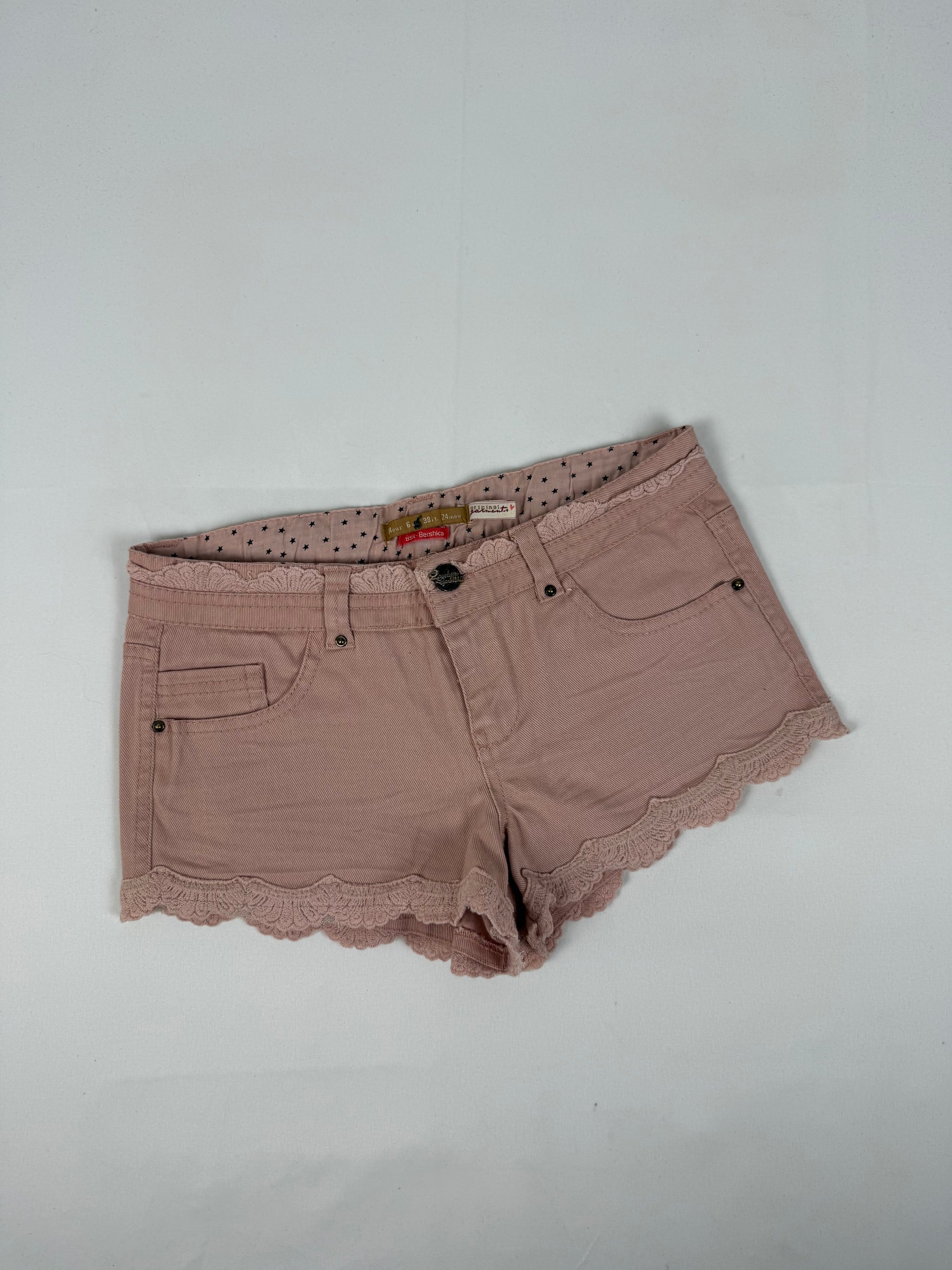 Pink denim low rise mini short (XS)