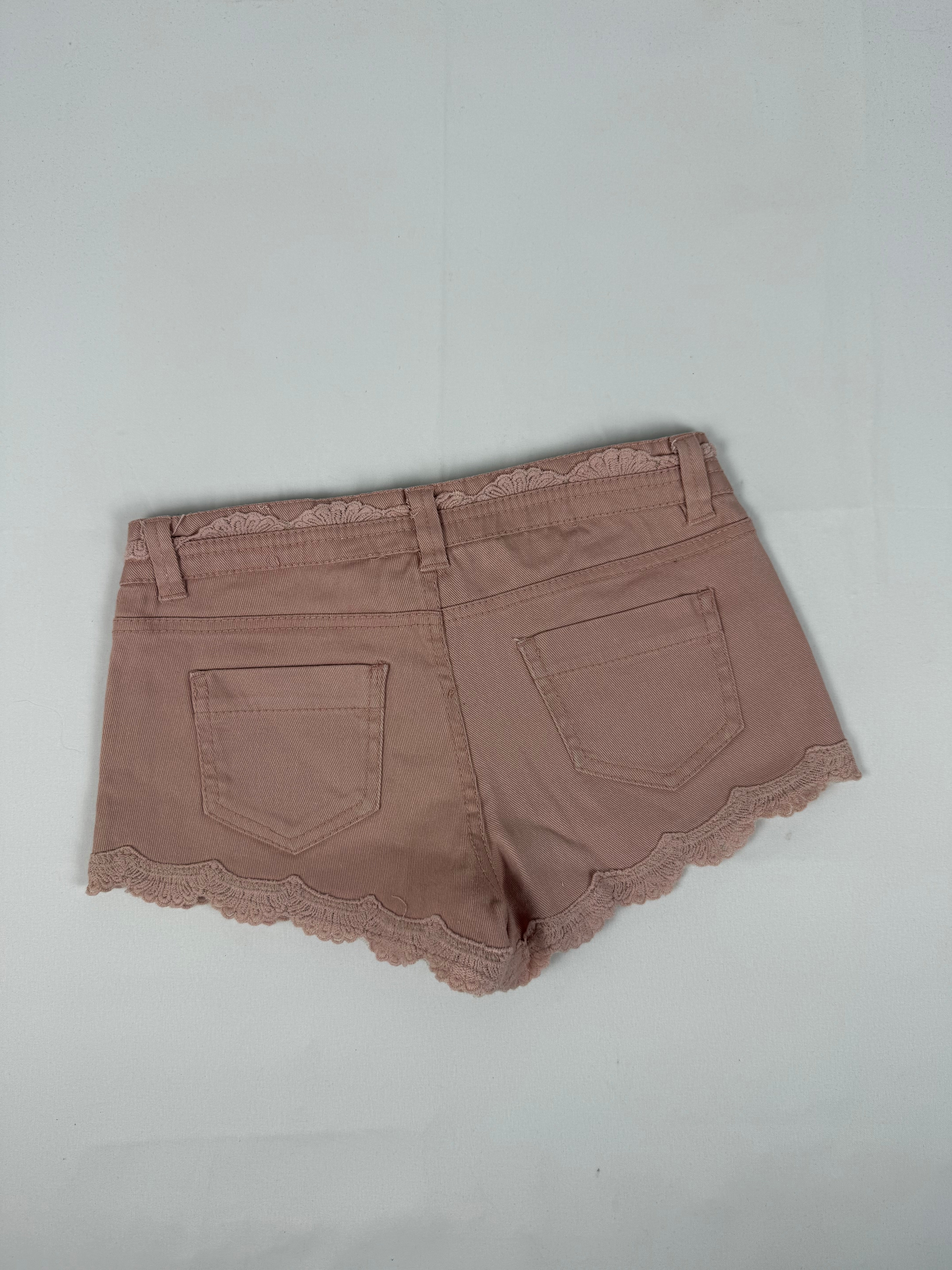 Pink denim low rise mini short (XS)