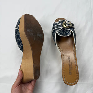 Blue monogram buckle wedge heels mules (38.5)