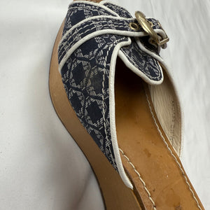 Blue monogram buckle wedge heels mules (38.5)