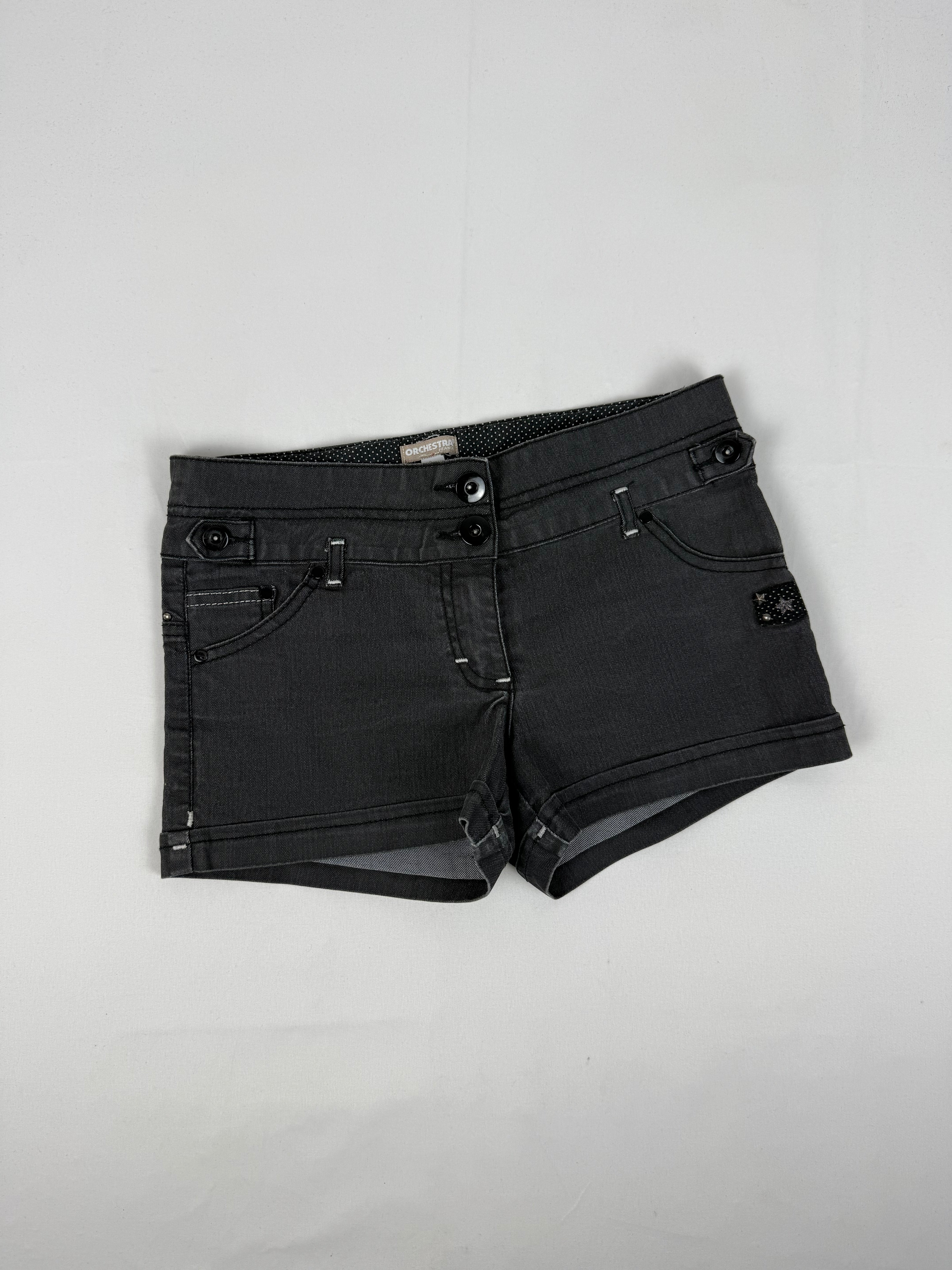 Grey denim low rise mini short (XS)