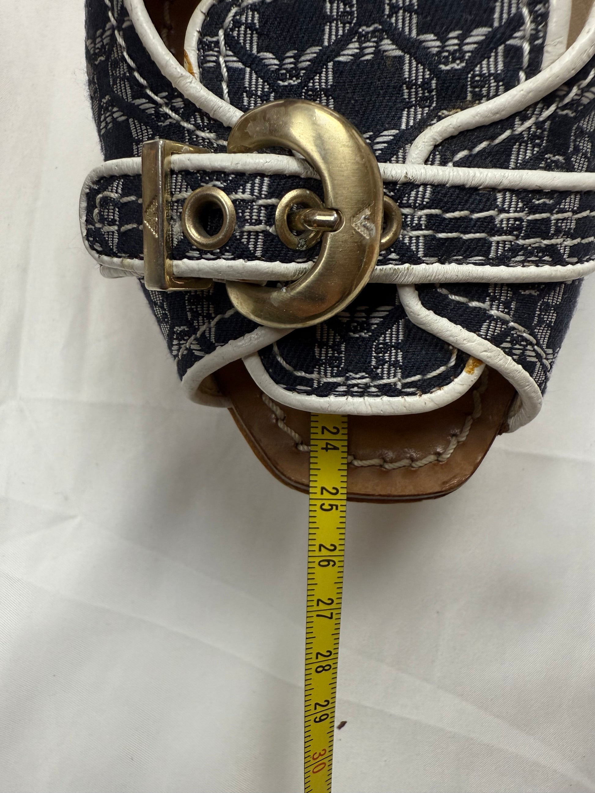 Blue monogram buckle wedge heels mules (38.5)