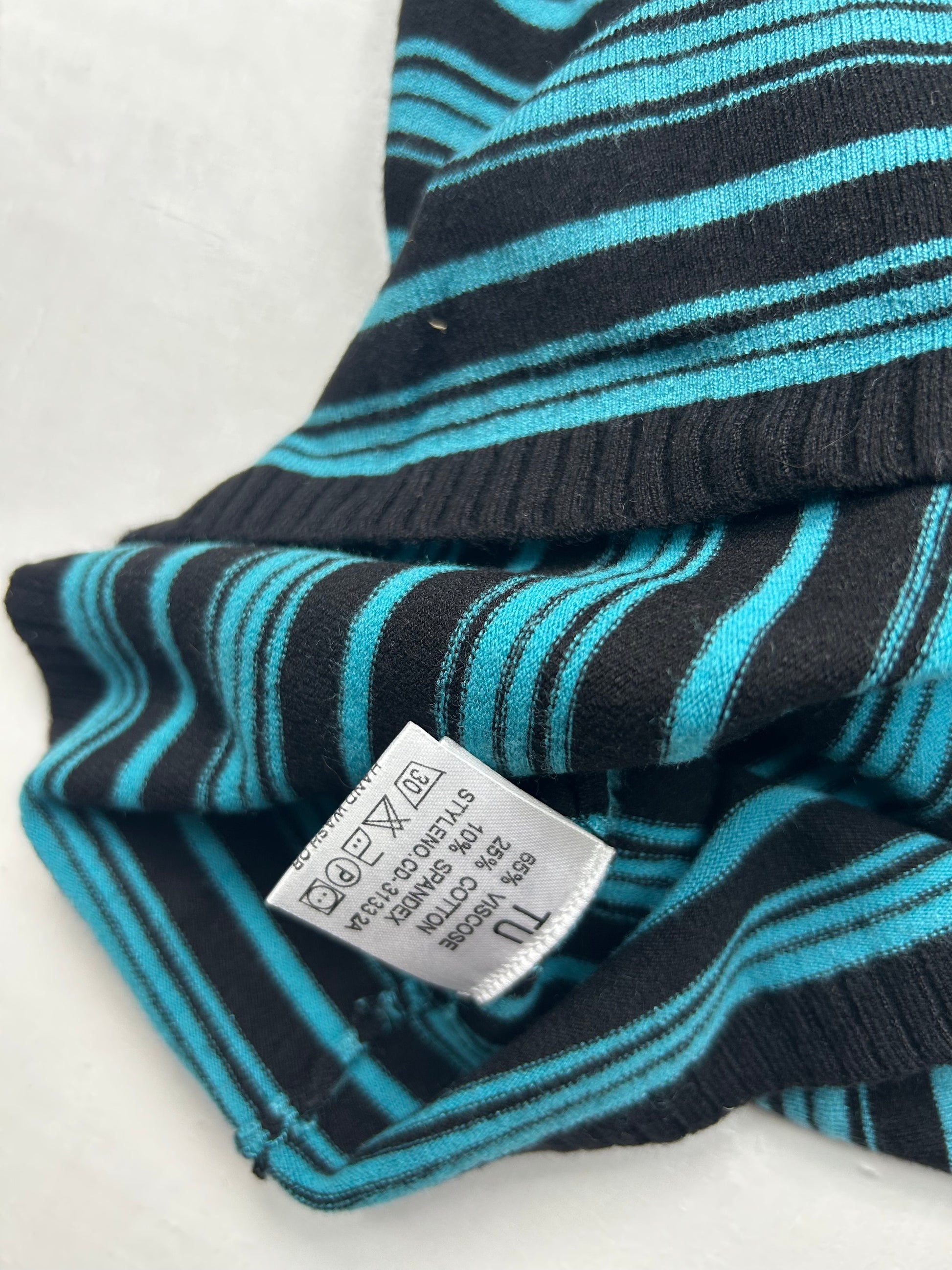 Striped bi fabric mesh stretchy long sleeves top (S/M)