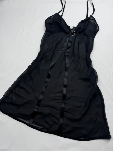 Black mesh tie up babydoll mini dress (S)