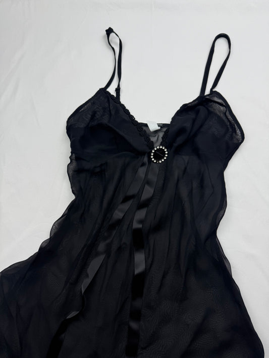 Black mesh tie up babydoll mini dress (S)