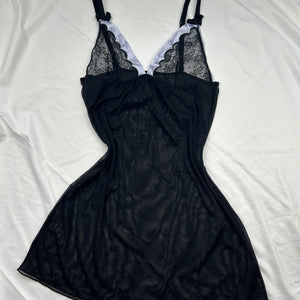 Black lycra & mesh babydoll mini dress (S)